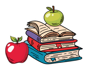 Joyful Apple on Books with a Leaf for a Fresh and Inspiring Educational Milestone Theme Vector illustration