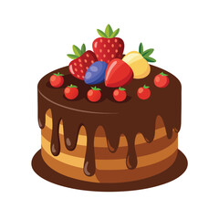 Delicious Chocolate Cake Topped with Strawberries Blueberries and Tomatoes Drizzled with Ganache