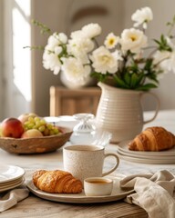 croissant on white table cozy clean kitchen