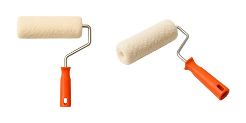 Paint roller with orange handle isolated on transparent background. Ideal for renovation, home...