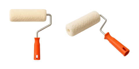 Paint roller with orange handle isolated on transparent background. Ideal for renovation, home improvement, and construction-related graphic design or advertisement, clipping path