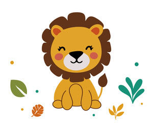 Fototapeta premium Adorable Lion in Jungle Setting for a Wild and Natural Theme Illustration. Vector illustration