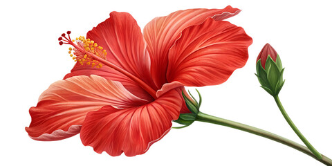 Red hibiscus and lily flowers bloom in nature, isolated on a Transparent Background