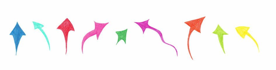 Set of hand drawn arrows with colored pencils