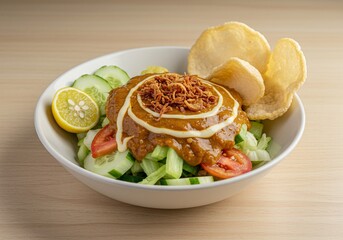 Delicious Indonesian Gado-Gado Salad with Peanut Sauce and Crackers