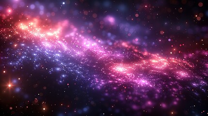 A vibrant, sparkling galaxy with glowing pink, purple, and blue stars in a cosmic space scene