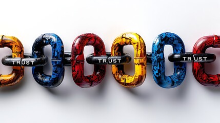 Colorful chain links with the word "TRUST" symbolize strong relationships and interconnectedness