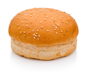 Hamburger bun with sesame isolated on white background