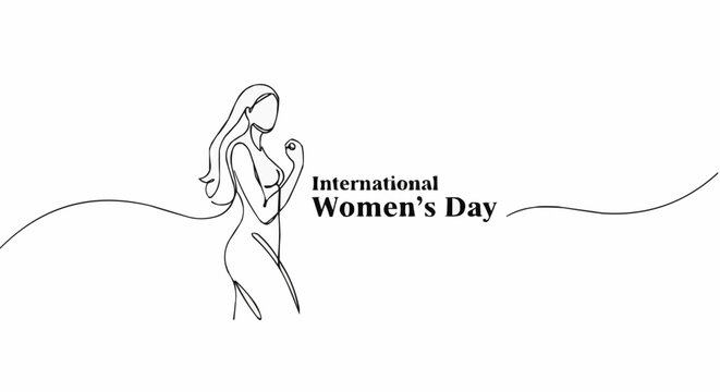 International Women's Day single line art drawing.