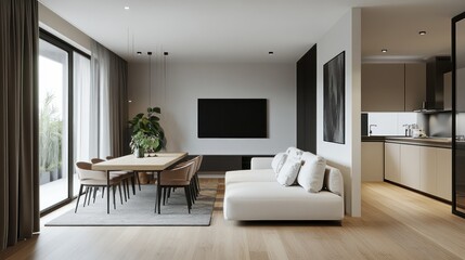 Open-plan modern apartment interior