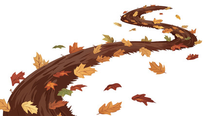 Digital illustration of a stylized brown path or road winding across a white background.  The path is depicted with a textured, brush stroke-like effect.  Multiple autumn leaves in shades of red,