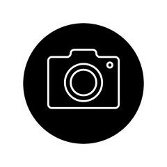 Camera icon on transparent background for summer vacation concept, A sleek black camera outline captures modern photography with its iconic shape design.