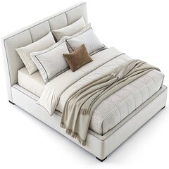 bed with pillows on white background 