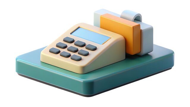 Modern 3d illustration of a payment terminal and card reader on a minimalist green platform