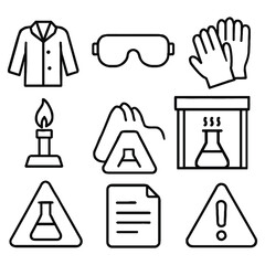 Science lab safety icons set isolated on white background