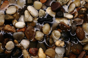 水に濡れたたくさんの石の背景