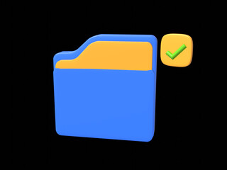 Yellow computer folder with paper files, documents. Business, file management concept. 3d vector icon. 3D minimal style.