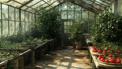 Lush Greenhouse with Bountiful Tomato Plants - Cinematic Video Clip - Powered by Adobe