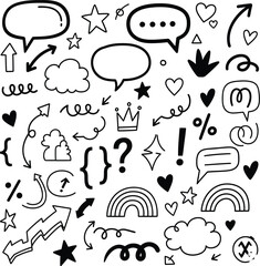 Obraz premium Playful Black and White Doodle Illustration Featuring Hand-Drawn Symbols