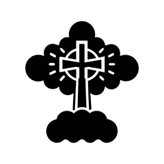 icono de cruz catolica en una nube vector silhouette