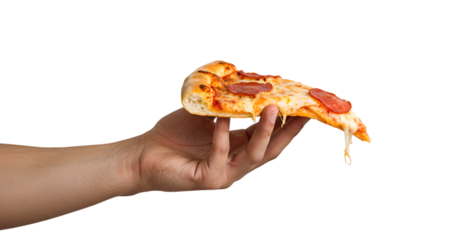 hand holding a slice of pizza