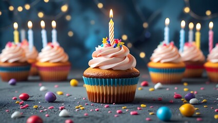 birthday cupcake with candles