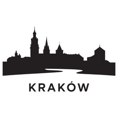 Fototapeta premium Krakow skyline silhouette. Black Krakow city. Vector black silhouette. with white background