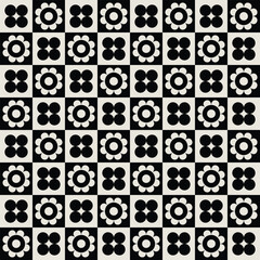 Mid century modern floral geometric pattern in black and white. Graphical illustration for a unique textiles and home décor.	
