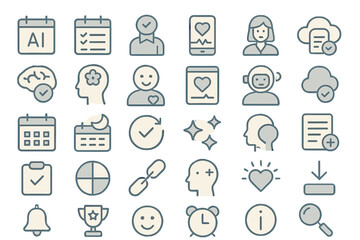 Minimal icon set focused on wellness, productivity, and AI scheduling tools
