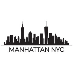 Naklejka premium Manhattan skyline horizontal banner. Manhattan, NYC. Vector template for your design. Vector black silhouette. with white background