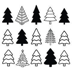 Christmas tree icons set isolated on white background