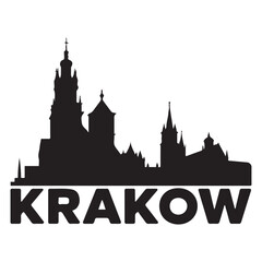 Obraz premium Krakow skyline silhouette. Black Krakow city. Vector black silhouette. with white background