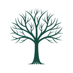 Obraz premium Dark Green Bare Tree Line Drawing Simple Sophisticated Branch Silhouette Winter Nature Graphic