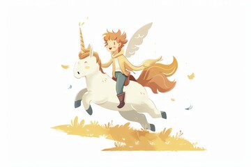 A whimsical cartoon character riding a unicorn png white background