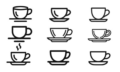 Coffee Cup and Teacup Outline Icons Set. and outline vector illustration