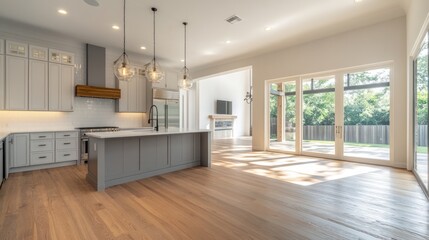 Modern, bright kitchen with open-plan living
