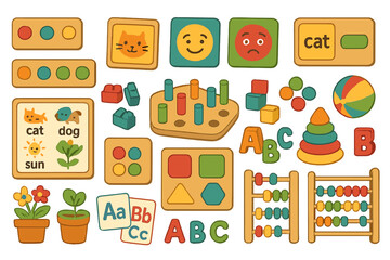 Colorful educational toys and learning tools for preschool children
