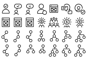 Minimal icon set for user feedback, profiles, interface flow, and team networks