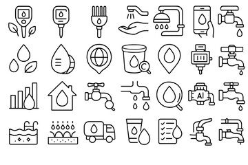 Naklejka premium Set of water conservation and smart plumbing line icons