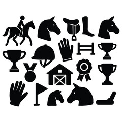 Equestrian sport icons set isolated on white background