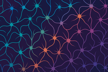 Colorful seamless pattern of glowing neuron connections on dark background