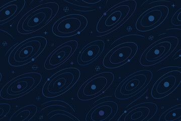 Seamless space pattern with stylized planetary orbits and stars