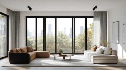 Fototapeta premium Modern living room with city view