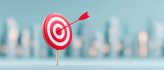 Red and white target with arrow in center symbolizes precision and success