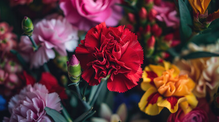 Vibrant Bouquet of Colorful Carnations and Flowers in Full Bloom Captured in Stunning Detail