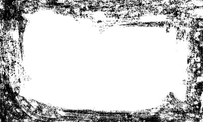 Grunge black frame isolated on transparent background. Photo grunge horizontal border template with rough ink paint edges. Retro textured overlay. Vintage film photo frame dust scratches vignet