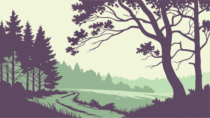 Serene Countryside Landscape Design featuring Trees and Winding Path ideal for Branding and Logo Design