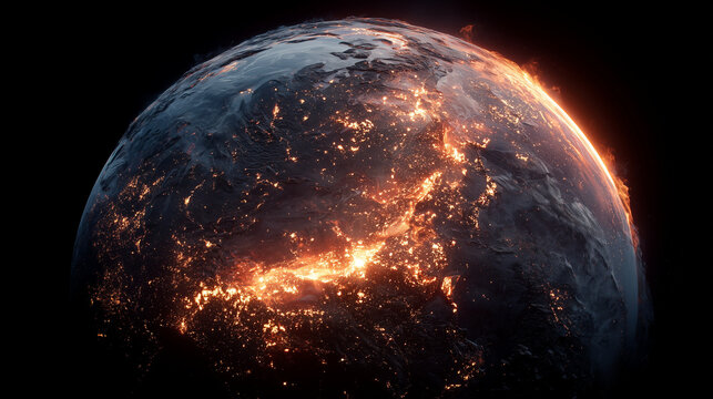 Close up fire burining the earth isolate black background.