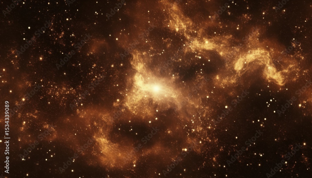 Aufkleber radiant amber nebula cloud with glowing starburst core and dense cosmic dust pattern for sci-fi post