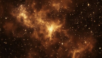 radiant amber nebula cloud with glowing starburst core and dense cosmic dust pattern for sci-fi poster, web design, album cover, or futuristic branding background texture

